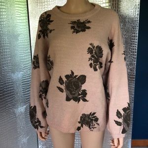 Altar’d State size M dusty rose with black flowers bell sleeved sweater.